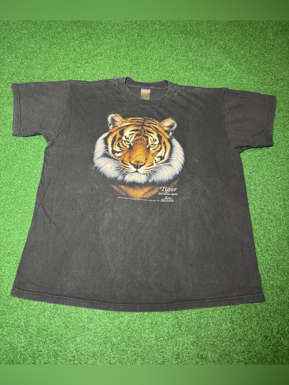 3D Emblem Tiger Vintage T Shirt 90s XL Animal Print Biker Texas Fort Worth